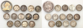 Great Britain
Great Britain. 3, 4 pence 1839-1901, 2 shillings 1900, set of 14 coins 

Zestaw zawiera 14 monet srebrnych w różnym stanie zachowania...