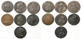 Great Britain
Great Britain. Halfpenny 1700-1775, set of 7 coins 

Obiegowe egzemplarze.&nbsp;

Details: Cu 
Condition: 4/5- (F/5-)