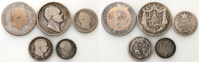 Great Britain
Great Britain. Georg III, William IV. 6 pence to 1/2 crown, set of 5 coins 

Obiegowe egzemplarze.

Details: 38,83 g Ag łącznie 
C...