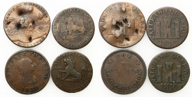 Great Britain
Gibraltar. 2 quarts 1802, 1810, Isle of Man penny 1830, set of 4 coins 

Zestaw zawiera 4 monety. Obiegowe egzemplarze.KM Tn2.2, Tn4....