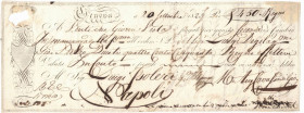 Scripofilia. Firenza. Lettera di cambio. 1840. qSPL. Pieghe, punti di ossidazione con fori diffusi, conservazione naturale.  
