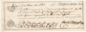 Scripofilia. Stato Pontificio. Bologna. Lettera di cambio da 500 Scudi Romani. 1810. qSPL. Leggere pieghe.