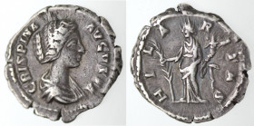 Monetazione Classica. Impero Romano. Crispina, moglie di Commodo, deceduta nel 183 d.C. Denario. Ag. D/ CRISPINA AVGVSTA. Busto drappeggiato a destra....