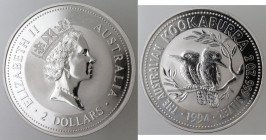 Monete Estere. Australia. Elisabetta II. dal 1952. 2 dollari 1994. Ag 999. Peso gr. 63,04. 2 oz. Proof. (5621)