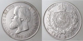 Monete Estere. Brasile. Pedro II. 1831-1889. 2000 Reis 1888. Ag. KM 485. Peso gr. 25,39. Diametro mm. 37. BB. (D.5621)