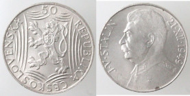 Monete Estere. Cecoslovacchia. 50 Corone 1949. Ag 500. Km. 28. Peso gr. 10,02. Diametro mm. 29. SPL. (5621)