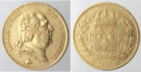 Monete Estere. Francia. Luigi XVIII. 1814-1824. 40 franchi 1818. W. Au. KM 713.1. Peso gr. 12,90. Diametro mm. 27. BB+. (5621)