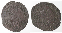 Zecche Italiane. Fano. Gregorio XIII. 1572-1585. Quattrino. Mi. (variante GREGO) Peso gr. 0,59. Diametro mm. 18,50. qSPL. (5621)