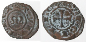 Zecche Italiane. Manfredonia. Manfredi. 1258-1266. Denaro con M gotica e due globetti. Mi. Peso gr. 0,79. Diametro mm. 15. BB+. (5621)