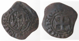 Zecche Italiane. Napoli. Roberto d'Angiò. 1309-1343. Denaro. Mi. MIR 29. Peso gr. 0,90. Diametro mm. 17. BB. Patina scura. NC. (5621)
