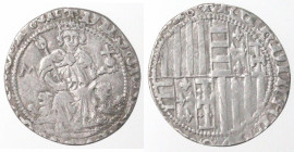 Zecche Italiane. Napoli. Ferdinando I d'Aragona. 1458-1494. Carlino con sigla M alla sinistra del Re. Ag. P.R. 21d. MIR 72/4. Peso gr. 2,41. Diametro ...