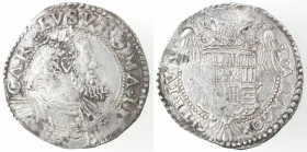 Zecche Italiane. Napoli. Carlo V. 1516-1554. Mezzo Ducato. Ag. Mag. 30. Peso gr. 14,93. Diametro mm. 34. BB+. RR. (6521)