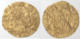Zecche Italiane. Napoli. Filippo II. 1554-1598. Scudo 1582. Au. Mag. 9. Peso gr. 3,28. Diametro mm. 23. BB+. Segni di piegatura. R. (D. 4421) 
