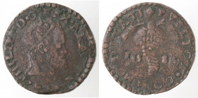 Zecche Italiane. Napoli. Filippo II. 1556-1598. Tornese 1585. Ae. Mag. 119. Peso gr. 8,07. Diametro mm. 28. qBB.