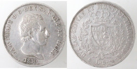 Casa Savoia. Carlo Felice. 1821-1831. 5 Lire 1830 Torino. Ag. Gig.53. Peso gr. 24,68. BB+. Colpetti al bordo. (D.4521)