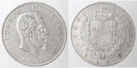 Casa Savoia. Vittorio Emanuele II. 1861-1878. 5 Lire 1872 Milano. Ag. Gig. 44. Peso gr. 24,90. BB+. (6221)