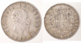 Casa Savoia. Vittorio Emanuele II. 1861-1878. 2 lire 1863 Napoli Stemma. Ag. Gig. 56. Peso gr. 9,93. BB+. 