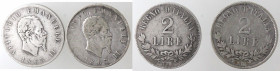 Casa Savoia. Vittorio Emanuele II. 1861-1878. Lotto di 2 monete da 2 Lire 1863 N Valore e 2 Lire 1863 T Valore. Ag. qBB. NC e R. (6221)