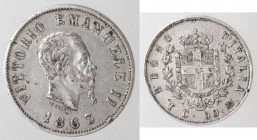 Casa Savoia. Vittorio Emanuele II. 1861-1878. 50 Centesimi 1863 Torino Stemma. Ag. Gig. 78. Peso gr. 2,50. BB+. Colpetti. (6221)
