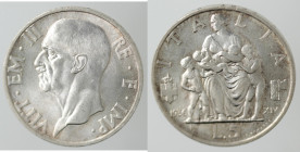 Casa Savoia. Vittorio Emanuele III. 1900-1943. 5 Lire 1936 XIV Fecondità. Ag. Gig. 83. Peso gr. 5,00. qFDC. (6721)