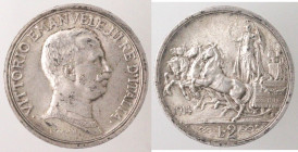 Casa Savoia. Vittorio Emanuele III. 1900-1943. 2 Lire 1914 Quadriga Briosa. Ag. Gig 101. Peso gr. 10,04. qSPL. Patina. (5621)