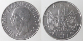 Casa Savoia. Vittorio Emanuele III. 1900-1943. 1 Lira Impero 1943 anno XXI. Ac. Gig. 159. Peso gr. 7,86. qSPL. R. (D.5221)