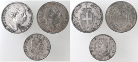 Casa Savoia. Lotto di tre falsi d'epoca. 2 Lire 1887, 2 Lire 1898 e 1 Lire 1863 M. MB. BB. (D. 5121)