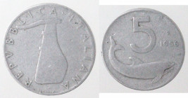 Repubblica Italiana. 5 lire Delfino 1956. It. Gig.287. MB. R. (D.4521)