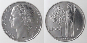 Repubblica Italiana. 100 lire 1963. Ac. Gig. 100. FDC. Lustro di conio.