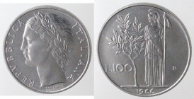 Repubblica Italiana. 100 lire 1966. Ac. Gig. 103. FDC. Lustro di conio.