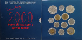 Repubblica Italiana. Serie divisionale 2000. 12 valori con 500 lire e 1000 Lire Giordano Bruno. Ag. Gig.27. FDC. Confezione originale della Zecca. (DV...