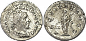 Römische Münzen, MÜNZEN DER RÖMISCHEN KAISERZEIT. ROM. PHILIPPUS I. ARABS. Antoninianus 246 n. Chr. Silber. 3,6 g. RIC 27b. Stempelglanz