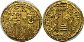 Byzantinische Münzen. Constans II., (641-668 n.Chr) - mit Constantinus IV., Heraclius und Tiberius. AV Solidus 661-663 n. Chr, Constantinopolis, 1. Of...
