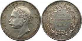 Altdeutsche Münzen und Medaillen, NASSAU. Adolph (1839-1866). Vereinstaler 1864, Wiesbaden. Auf das 25. Regierungsjubiläum. Silber. 18,53 g. Dav. 750,...