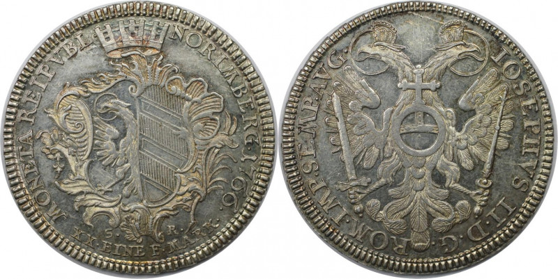 Altdeutsche Münzen und Medaillen, NÜRNBERG, STADT. 1/2 Konv.-Taler 1766 SR, mit ...