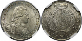Altdeutsche Münzen und Medaillen, SACHSEN. Friedrich August III. 1/3 Taler (1/2 Gulden) 1793 IEC, Dresden. Silber. KM 1024. NGC MS-65