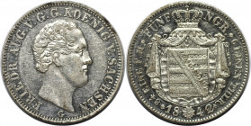 Altdeutsche Münzen und Medaillen, SACHSEN. Friedrich August II. (1836-1854). 1/6 Taler 1842 G. Silber. KM 1161, AKS 104. Vorzüglich-stempelglanz. Krat...