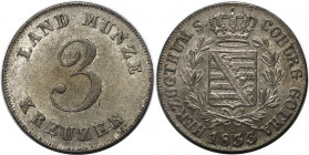 Altdeutsche Münzen und Medaillen, SACHSEN - COBURG - GOTHA. 3 Kreuzer 1833, Billon. AKS 85. Vorzüglich+