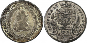 Altdeutsche Münzen und Medaillen, WÜRTTEMBERG. Karl Eugen (1744-1793). 20 Kreuzer 1763, Silber. 6.58 g. Schön 122. Sehr schön+, feine Patina