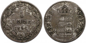 Altdeutsche Münzen und Medaillen, WÜRTTEMBERG. Wilhelm I. (1816-1864). 1 Kreuzer 1856. Billon. KM 590, AKS 110. Vorzüglich