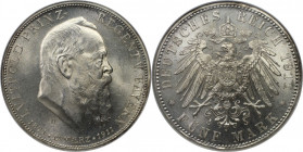 Deutsche Münzen und Medaillen ab 1871, REICHSSILBERMÜNZEN, Bayern, Prinzregent Luitpold (1886-1912). 5 Mark 1911 D, zum 90-jähr. Geb. m. Lebensdaten. ...