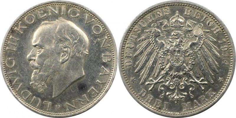 Deutsche Münzen und Medaillen ab 1871, REICHSSILBERMÜNZEN, Bayern. Ludwig III. (...