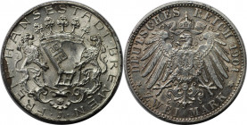 Deutsche Münzen und Medaillen ab 1871, REICHSSILBERMÜNZEN, Bremen. 2 Mark 1904 J, Silber. Jaeger 59, AKS 19. Stempelglanz