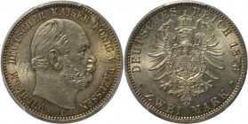 Deutsche Münzen und Medaillen ab 1871, REICHSSILBERMÜNZEN, Preußen. Wilhelm I. (1861-1888). 2 Mark 1876 A, Silber. Jaeger 96. PCGS MS-64