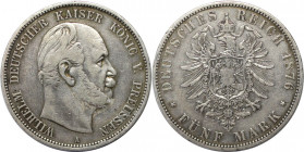 Deutsche Münzen und Medaillen ab 1871, REICHSSILBERMÜNZEN, Preußen, Wilhelm I. (1861-1888). 5 Mark 1876 A, Silber. Jaeger 97A. Sehr schön