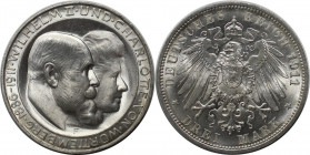 Deutsche Münzen und Medaillen ab 1871, REICHSSILBERMÜNZEN, Württemberg. Wilhelm II. (1891-1918). 3 Mark 1911 F, Silberne Hochzeit von Wilhelm II. und ...