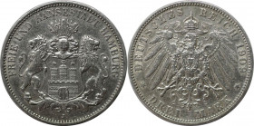 Deutsche Münzen und Medaillen ab 1871, REICHSSILBERMÜNZEN, Hamburg. 3 Mark 1909 J, Silber. Jaeger 64. Sehr schön-vorzüglich