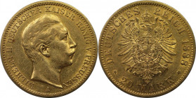 Deutsche Münzen und Medaillen ab 1871, REICHSGOLDMÜNZEN. Preußen. Wilhelm II. (1888-1918). 20 Mark 1888 A. Gold. 7,93 g. Jaeger 250. Fast Vorzüglich...