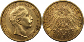 Deutsche Münzen und Medaillen ab 1871, REICHSGOLDMÜNZEN, Preußen. Wilhelm II. (1888-1918). 20 Mark 1910 A, Berlin. Vs.: Kopf nach rechts, darunter Mün...