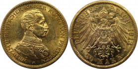 Deutsche Münzen und Medaillen ab 1871, REICHSGOLDMÜNZEN. Preußen. Wilhelm II. (1888-1918). 20 Mark 1913 A. Gold. 7,96 g. Jaeger 253. Fast Stempelglanz...